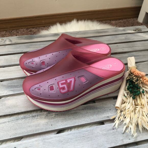 RARE Y2K Lower East Side Pink Gel Chunky Platform Mules - Picture 1 of 8